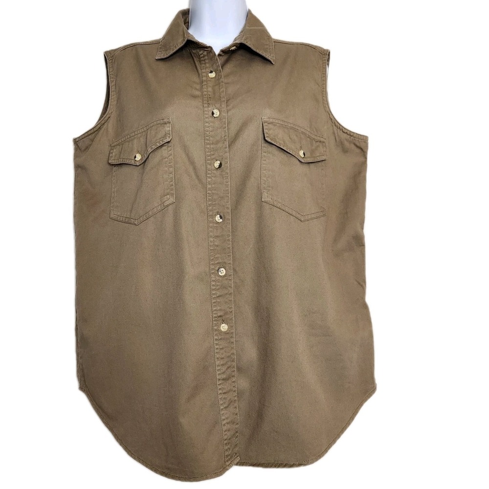 Authentic Kikomo Style Womens Medium Sleeveless Button Front Western Shirt‎ Tan